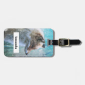 Étiquette À Bagage Cute Furry Fox sur Blue Grunge Arrière - plan (Devant horizontal)