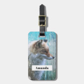 Étiquette À Bagage Cute Furry Fox sur Blue Grunge Arrière - plan (Devant Vertical)