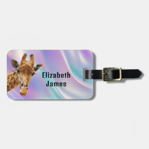 Étiquette À Bagage Cute Giraffe Animal Holographie Nom personnalisé