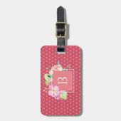 Étiquette À Bagage Cute Girly Chic Rose Floral Monogramme initial (Devant Vertical)