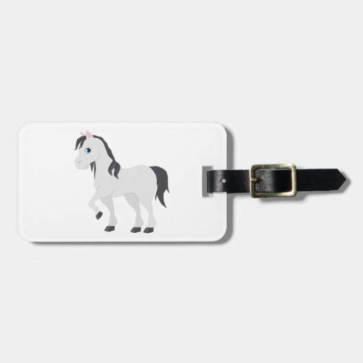 Étiquette À Bagage Cute Gray Pony Cartoon Whimsical Horse (Devant horizontal)