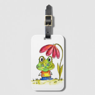 Étiquette À Bagage Cute grenouille blanche Whimsical sous une fleur r