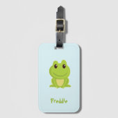 Étiquette À Bagage Cute grenouille verte sur bleu (Devant Vertical)