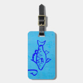Étiquette À Bagage Cute Grunge poisson bleu et hameçon de pêche (Devant Vertical)