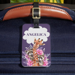 Étiquette À Bagage Cute Jungle Safari Floral Giraffe Enfants