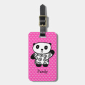 Étiquette À Bagage Cute Kawaii Panda Ours Monogramme Polka Rose Point (Devant Vertical)