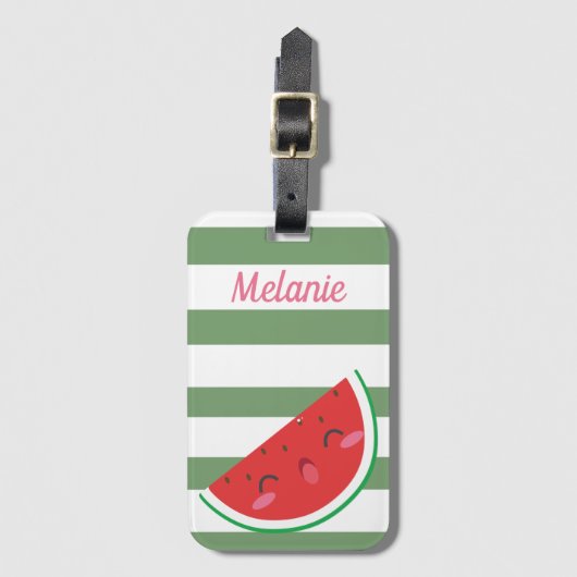 Étiquette À Bagage Cute Kawaii Watermelon and Stripes Personnalisé (Devant Vertical)