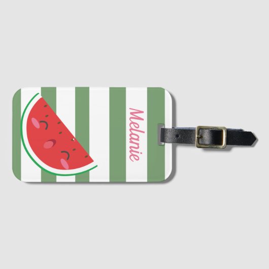 Étiquette À Bagage Cute Kawaii Watermelon and Stripes Personnalisé (Devant Horizontal)