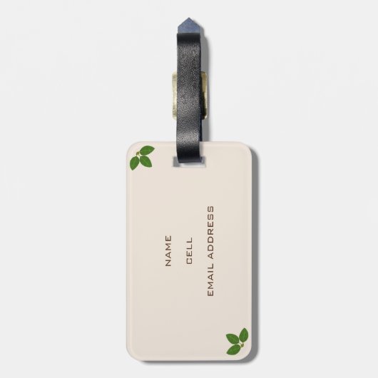 Étiquette À Bagage Cute Kitty Chat & Feuilles de baie (Dos Vertical)