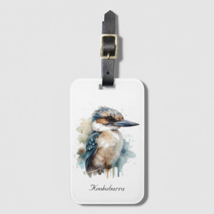 Étiquette À Bagage Cute Kookaburra sur une branche peinte en aquarell