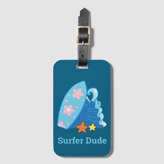 Étiquette À Bagage Cute Little Surfer Dude Surfboard et Wave (Devant Vertical)