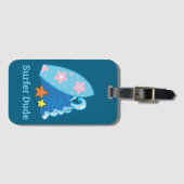 Étiquette À Bagage Cute Little Surfer Dude Surfboard et Wave (Devant Horizontal)