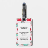 Étiquette À Bagage Cute Macarons et Cappuccino | Pastel | Monogramme (Dos Vertical)