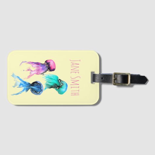 Étiquette À Bagage Cute méduse trio aquarelle art (Devant Horizontal)