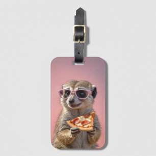 Étiquette À Bagage Cute Meerkat avec lunettes et pizza