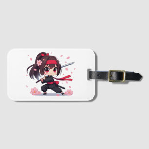 Étiquette À Bagage Cute ninja guerrière fille en fleur