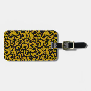 Étiquette À Bagage Cute noir doré motifs floraux sans couture Coque-M