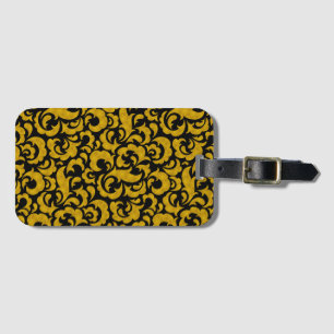 Étiquette À Bagage Cute noir doré motifs floraux sans couture Coque-M
