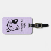 Étiquette À Bagage Cute noir et blanc Kitty Chat Waving Bonjour (Devant horizontal)