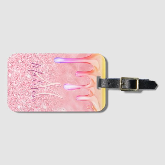 Étiquette À Bagage Cute ombre rose or fausse parties scintillant gout (Devant Horizontal)