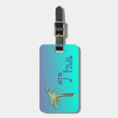 Étiquette À Bagage Cute Palm Tree bleu et violet ombre (Devant Vertical)