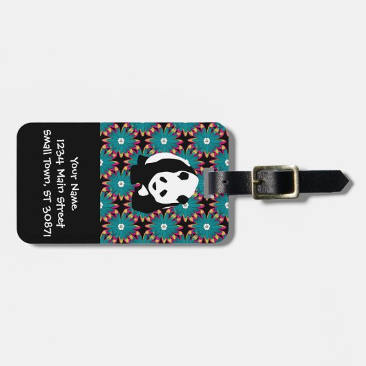 Étiquette À Bagage Cute Panda Ours Bleu Rose Fleurs Motif Floral (Devant horizontal)