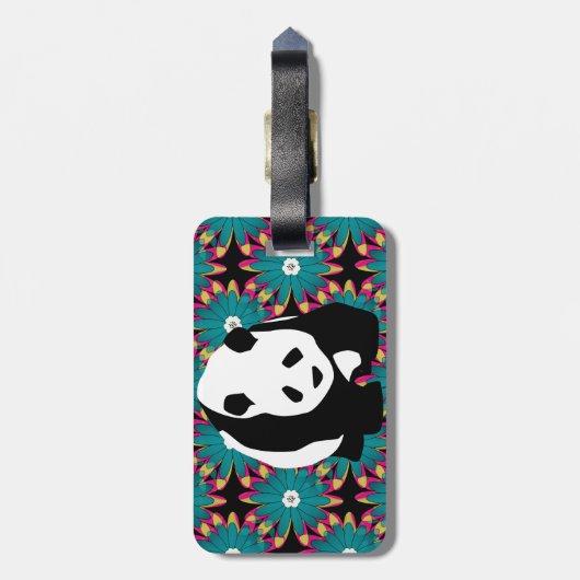 Étiquette À Bagage Cute Panda Ours Bleu Rose Fleurs Motif Floral (Dos Vertical)