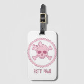 Étiquette À Bagage Cute Pastel Pink Skull with Bow and Crossbones Des (Devant Vertical)