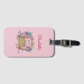 Étiquette À Bagage Cute Pink Fluffy Sock Monster Kids Design (Devant Horizontal)