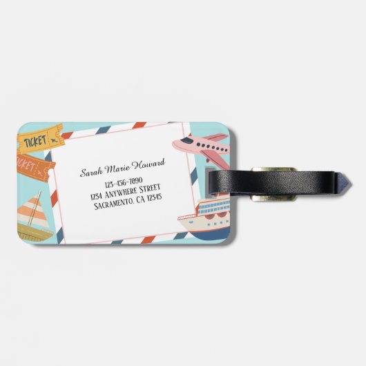 Étiquette À Bagage Cute Pink Yellow Blue Customizable Identification  (Dos horizontal)