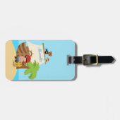 Étiquette À Bagage Cute Pirate Boy & A Big Ship Nom Personnalisé (Devant horizontal)