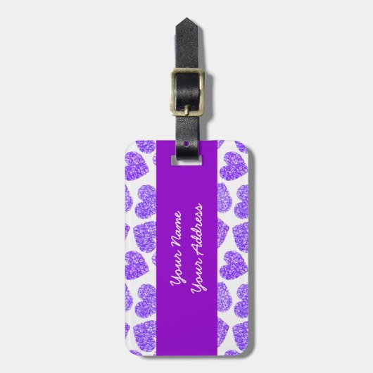 Étiquette À Bagage Cute Purple Doodled Heart Valentine's Day Motif (Devant Vertical)