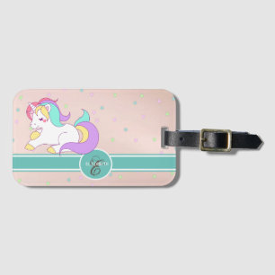 Étiquette À Bagage Cute Rainbow Unicorn, Stars Colorés Monogramme