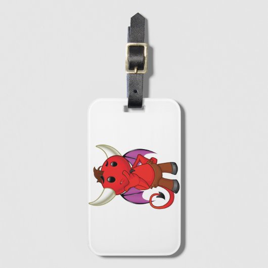 Étiquette À Bagage Cute Red Devil Character Thinking Mischievous (Devant Vertical)