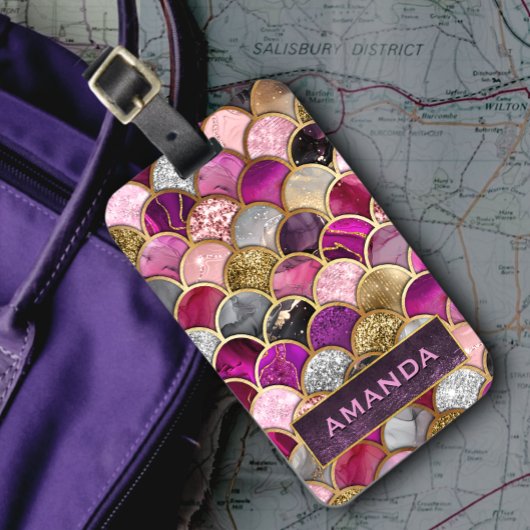 Étiquette À Bagage Cute rose rose or sirène échelles girly