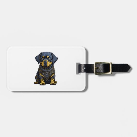 Étiquette À Bagage Cute Rottweiler en armure (Devant horizontal)