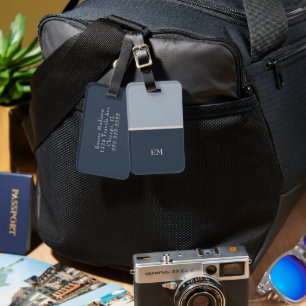 Étiquette À Bagage Cute Simple Moderne Bleu Initiales Monogrammes