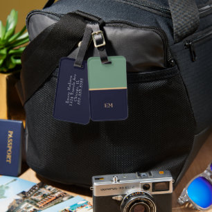 Étiquette À Bagage Cute Simple Moderne Bleu Vert Monogramme Initiales