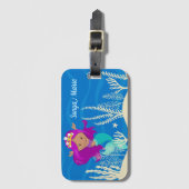 Étiquette À Bagage Cute Sirène fille bleu Océan Enfants Monogramme (Devant Vertical)
