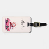 Étiquette À Bagage Cute Sloth Driving a Pink Convertible (Devant horizontal)