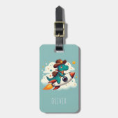 Étiquette À Bagage Cute Space Cowboy Dinosaur Riding Rocket (Devant Vertical)