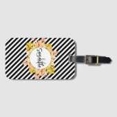 Étiquette À Bagage Cute Stripes et Monogramme Floral (Devant Horizontal)