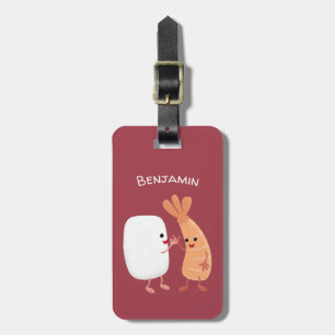 Étiquette À Bagage Cute sushi riz crevettes amis dessin animé