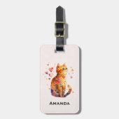 Étiquette À Bagage Cute Tabby Chat avec Coeurs (Devant Vertical)