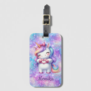 Étiquette À Bagage Cute Unicorn Parties scintillant I Love You Nom Pe