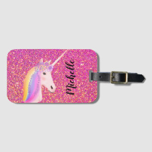 Étiquette À Bagage Cute Unicorn Parties scintillant rose étincelle Pe