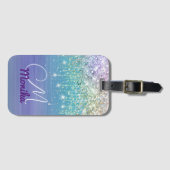 Étiquette À Bagage Cute Unicorn Turquoise parties scintillant violet  (Devant Horizontal)