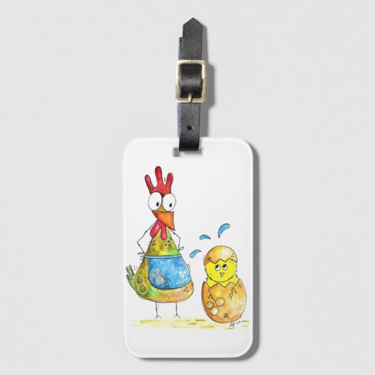 Étiquette À Bagage Cute Whimsical Mama poulet avec bébé (Devant Vertical)