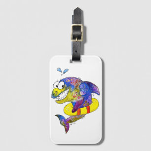 Étiquette À Bagage Cute Whimsical Requin coloré en flotteur