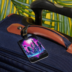Étiquette À Bagage CyberScape Skyline néon futuriste